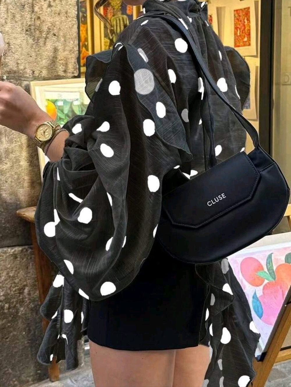 Chic Black Polka Dot Sheer Blouse - Picture 5 of 7